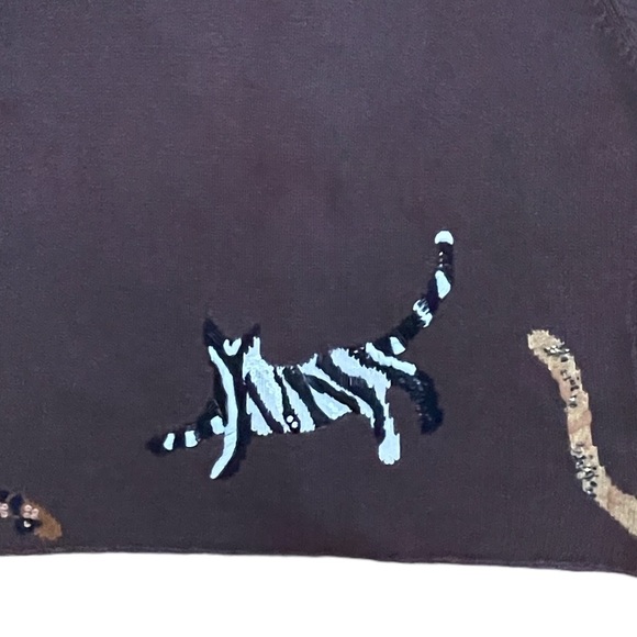 Susan Bristol Cat Sweater Cardigan Beads Sequins Kamala Brown Petite Size L - Picture 8 of 8